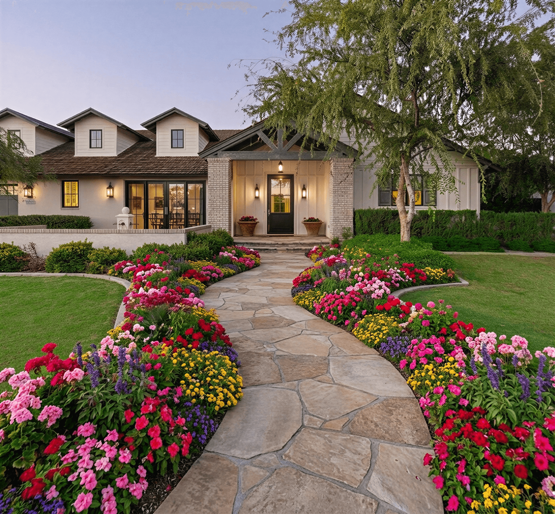 Front yard with rocks and no grass