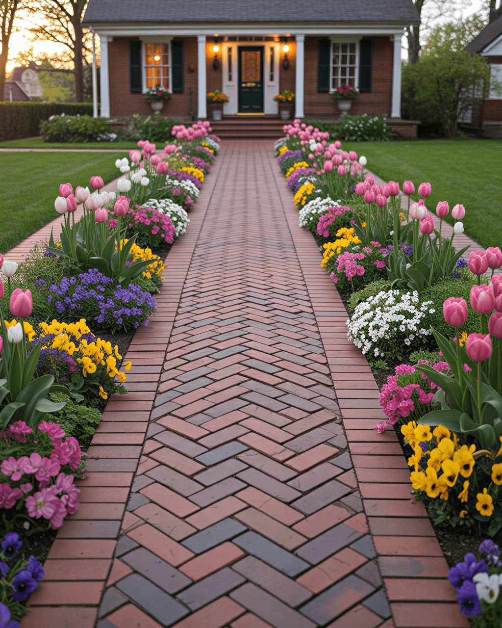 Front walkway with flowers